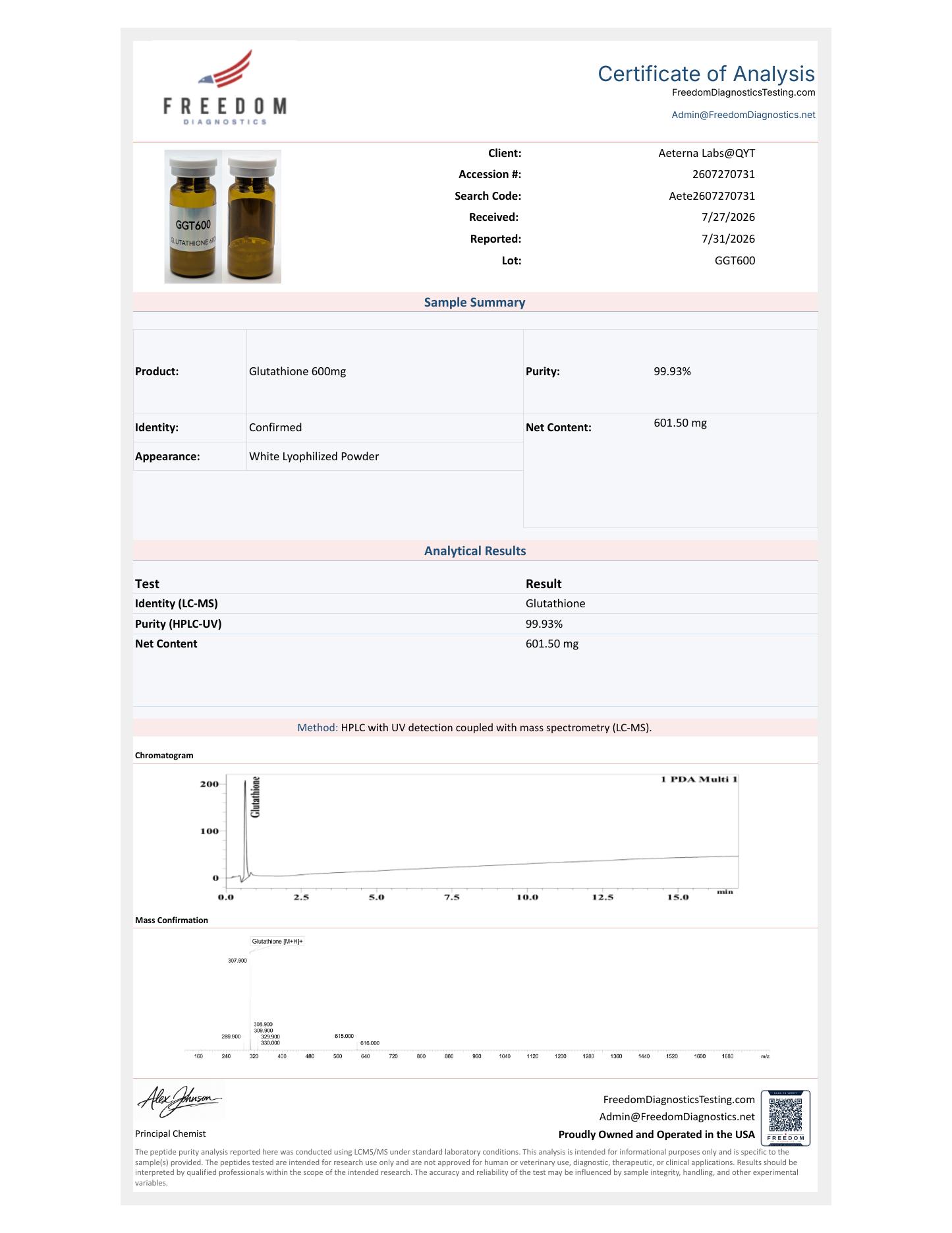 Glutathione 600mg COA preview